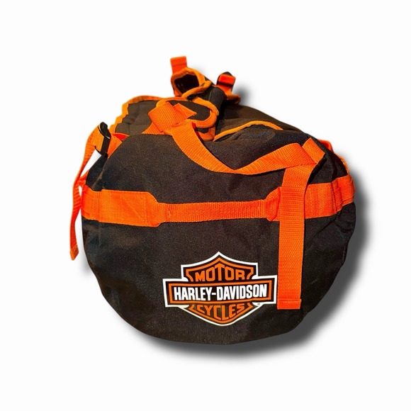 Harley Davidson 2-in-1 Travel Biker Duffel Back Pack Bag Black Orange No Charm - Picture 3 of 6